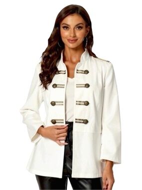 Chico's Ivory Peplum Military Jacket | Size O